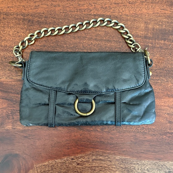 HOBO Black Leather Clutch with Gold Chain - Picture 1 of 4